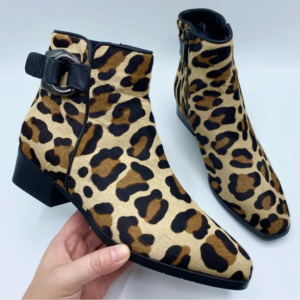 Aquatalia Faria Leopard Print Weatherproof Genuine Calf Hair Ankle Booties